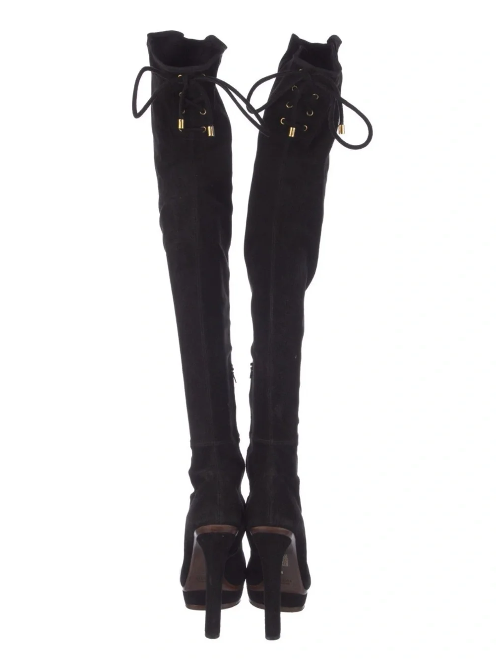 GUCCI Alonya Black Suede OTK Platform Stiletto Boots 38